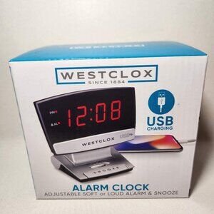 Digital Desk Table Alarm Clock with USB Charging Port Black Silver LED Large 0.9